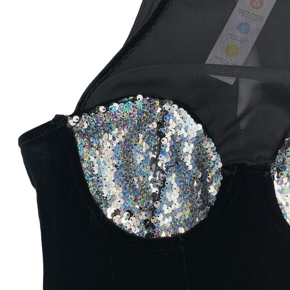 NWT BERSHKA Shimmering Sequins Velvet Mini Dress Sz XS - Picture 6 of 8